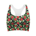 Strawberry And Flower Pattern Print Women's Sports Bra