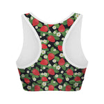 Strawberry And Flower Pattern Print Women's Sports Bra
