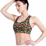 Strawberry And Flower Pattern Print Women's Sports Bra