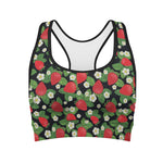 Strawberry And Flower Pattern Print Women's Sports Bra
