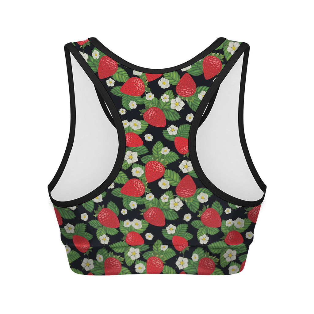 Strawberry And Flower Pattern Print Women's Sports Bra