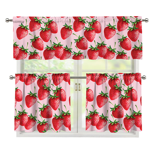 Strawberry Fruit Pattern Print 3 Piece Kitchen Curtains