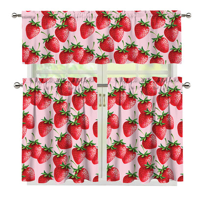 Strawberry Fruit Pattern Print 3 Piece Kitchen Curtains