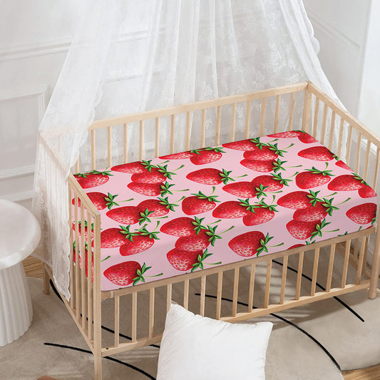 Strawberry Fruit Pattern Print Baby Crib Sheet