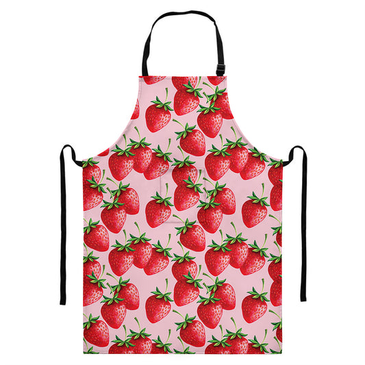 Strawberry Fruit Pattern Print Bib Apron With Pocket
