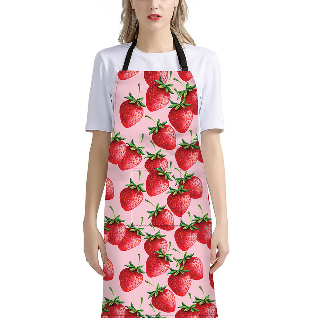 Strawberry Fruit Pattern Print Bib Apron With Pocket