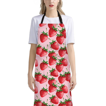 Strawberry Fruit Pattern Print Bib Apron With Pocket