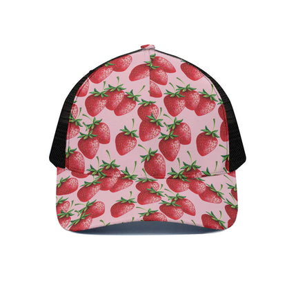 Strawberry Fruit Pattern Print Black Mesh Trucker Cap