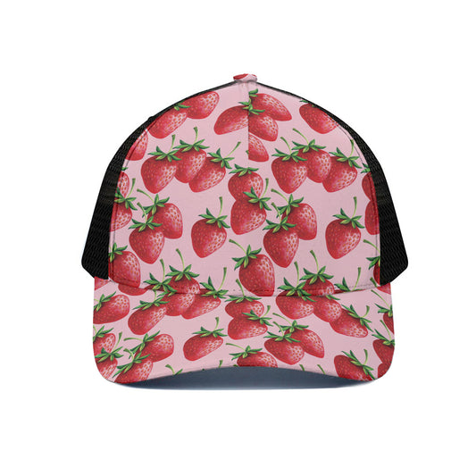 Strawberry Fruit Pattern Print Black Mesh Trucker Cap