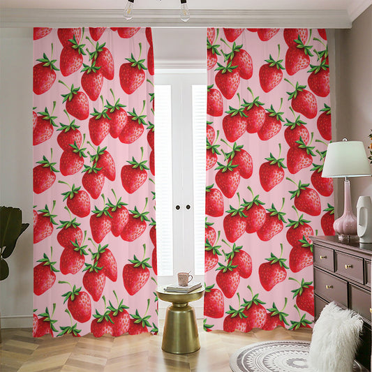 Strawberry Fruit Pattern Print Blackout Pencil Pleat Curtains