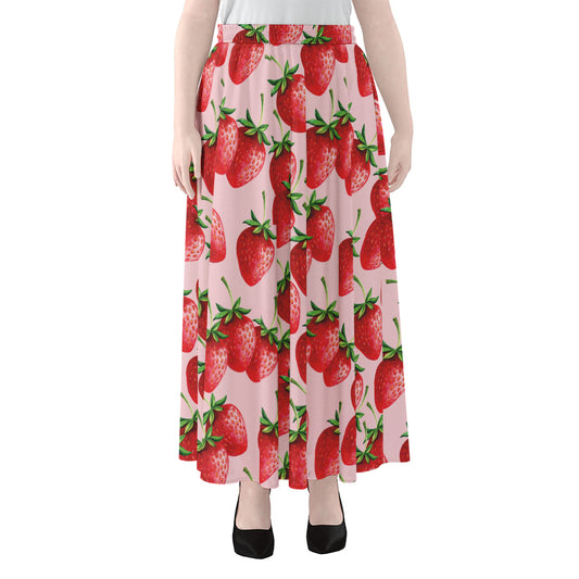 Strawberry Fruit Pattern Print Chiffon Maxi Skirt