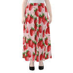 Strawberry Fruit Pattern Print Chiffon Maxi Skirt