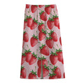 Strawberry Fruit Pattern Print Cotton Front Slit Maxi Skirt