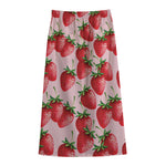 Strawberry Fruit Pattern Print Cotton Front Slit Maxi Skirt