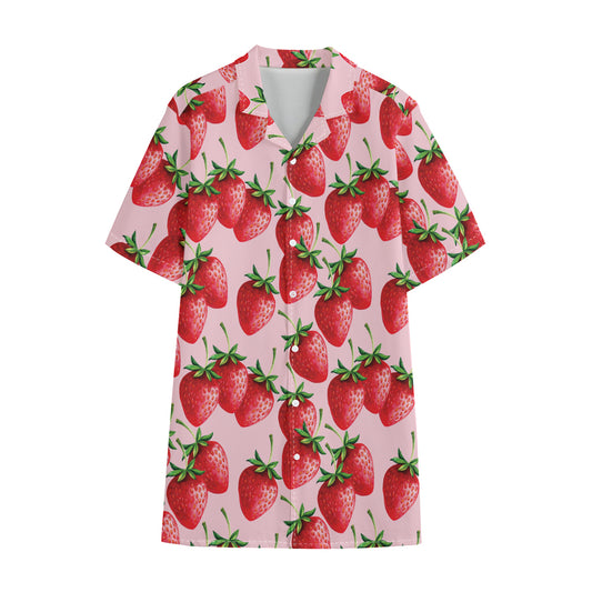 Strawberry Fruit Pattern Print Cotton Hawaiian Shirt