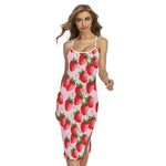 Strawberry Fruit Pattern Print Cross Back Cami Dress