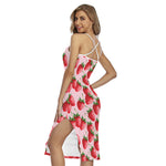 Strawberry Fruit Pattern Print Cross Back Cami Dress