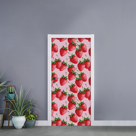 Strawberry Fruit Pattern Print Door Sticker