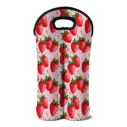 Strawberry Fruit Pattern Print Double Neoprene Wine Tote
