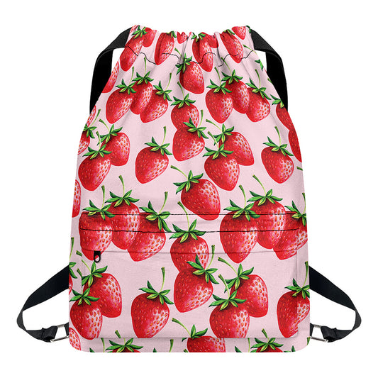 Strawberry Fruit Pattern Print Drawstring Backpack