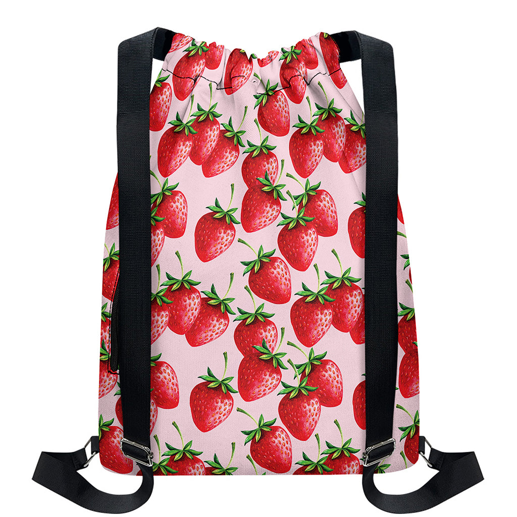 Strawberry Fruit Pattern Print Drawstring Backpack