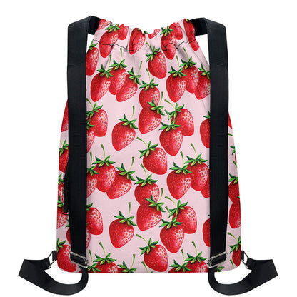 Strawberry Fruit Pattern Print Drawstring Backpack