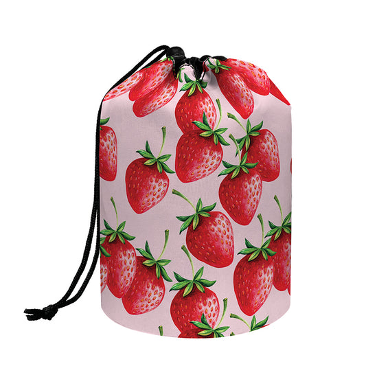 Strawberry Fruit Pattern Print Drawstring Makeup Bag