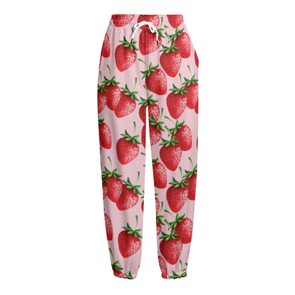 Strawberry Fruit Pattern Print Fleece Lined Knit Pants