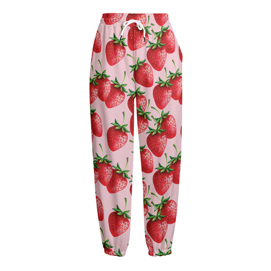 Strawberry Fruit Pattern Print Fleece Lined Knit Pants
