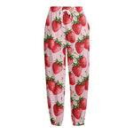 Strawberry Fruit Pattern Print Fleece Lined Knit Pants