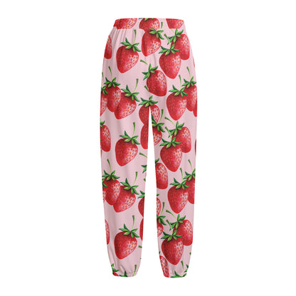 Strawberry Fruit Pattern Print Fleece Lined Knit Pants