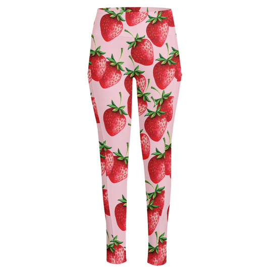 Strawberry Fruit Pattern Print High-Waisted Pocket Leggings