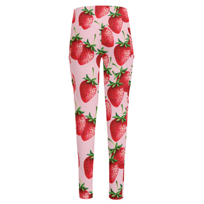Strawberry Fruit Pattern Print High-Waisted Pocket Leggings