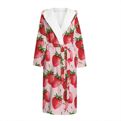 Strawberry Fruit Pattern Print Hooded Bathrobe