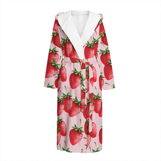Strawberry Fruit Pattern Print Hooded Bathrobe