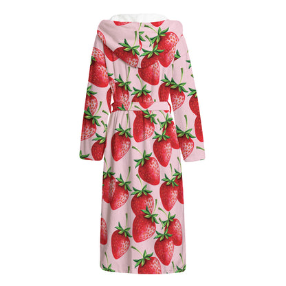 Strawberry Fruit Pattern Print Hooded Bathrobe