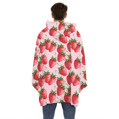 Strawberry Fruit Pattern Print Hoodie Blanket