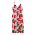 Strawberry Fruit Pattern Print Jersey Midi Cami Dress