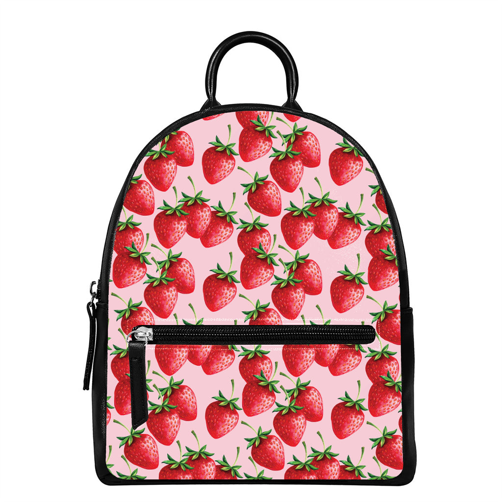 Strawberry Fruit Pattern Print Leather Backpack