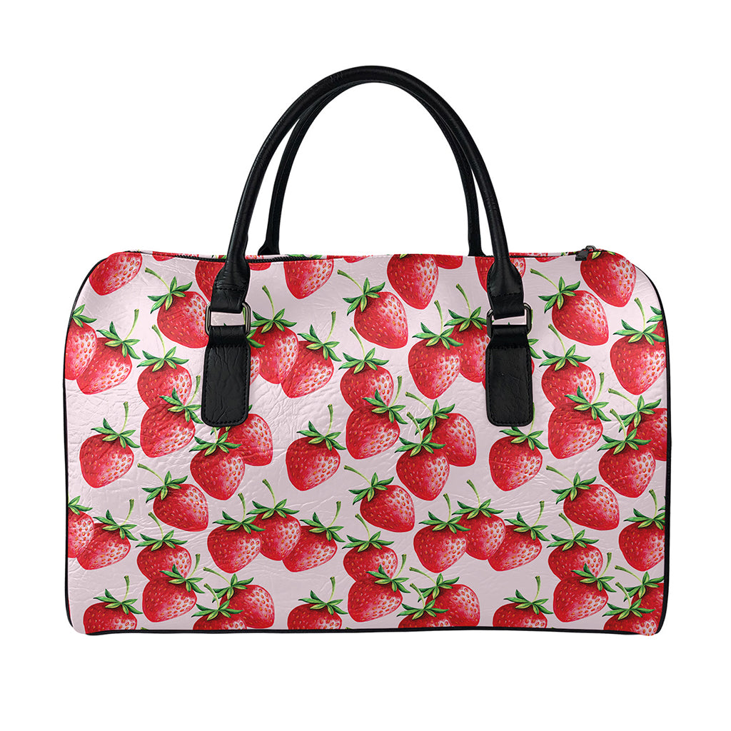 Strawberry Fruit Pattern Print Leather Duffle Bag