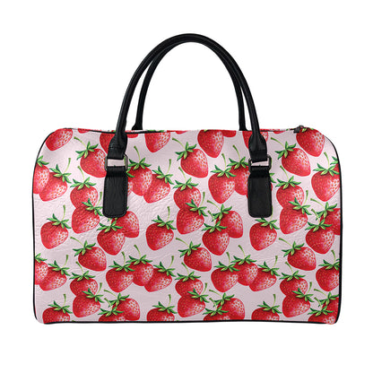 Strawberry Fruit Pattern Print Leather Duffle Bag
