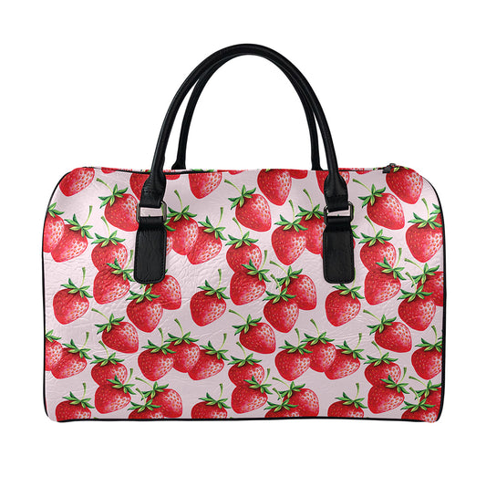 Strawberry Fruit Pattern Print Leather Duffle Bag