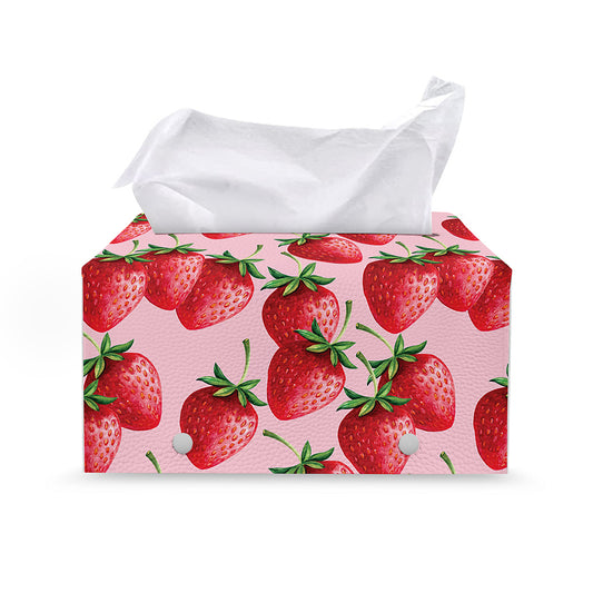 Strawberry Fruit Pattern Print Leather Tissue Box Cover