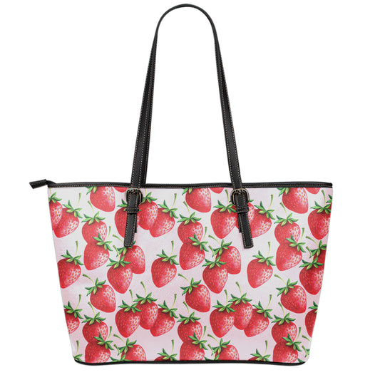 Strawberry Fruit Pattern Print Leather Tote Bag