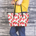 Strawberry Fruit Pattern Print Leather Tote Bag