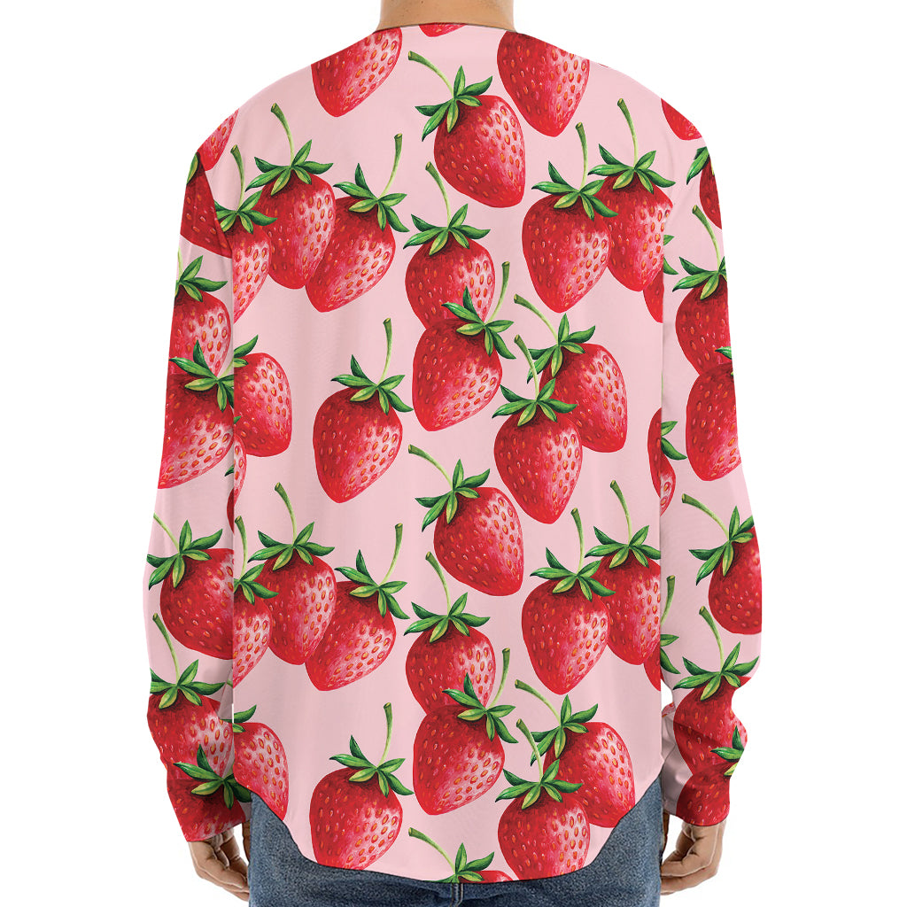 Strawberry Fruit Pattern Print Long Sleeve Baseball Jersey