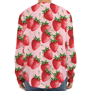 Strawberry Fruit Pattern Print Long Sleeve Baseball Jersey