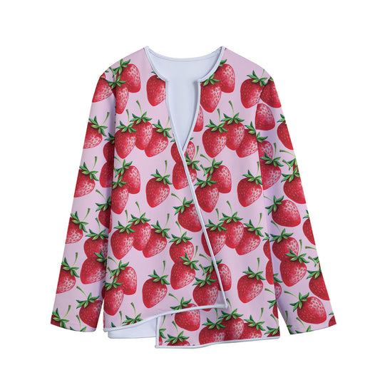 Strawberry Fruit Pattern Print Long Sleeve Short Coat