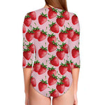 Strawberry Fruit Pattern Print Long Sleeve Swimsuit