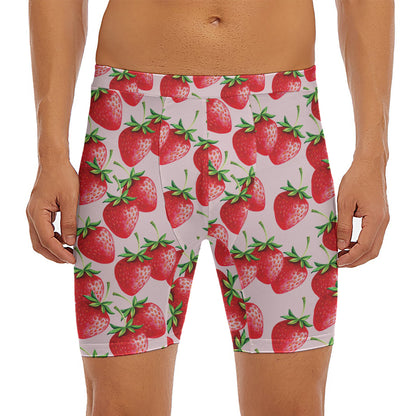 Strawberry Fruit Pattern Print Men's Long Boxer Briefs